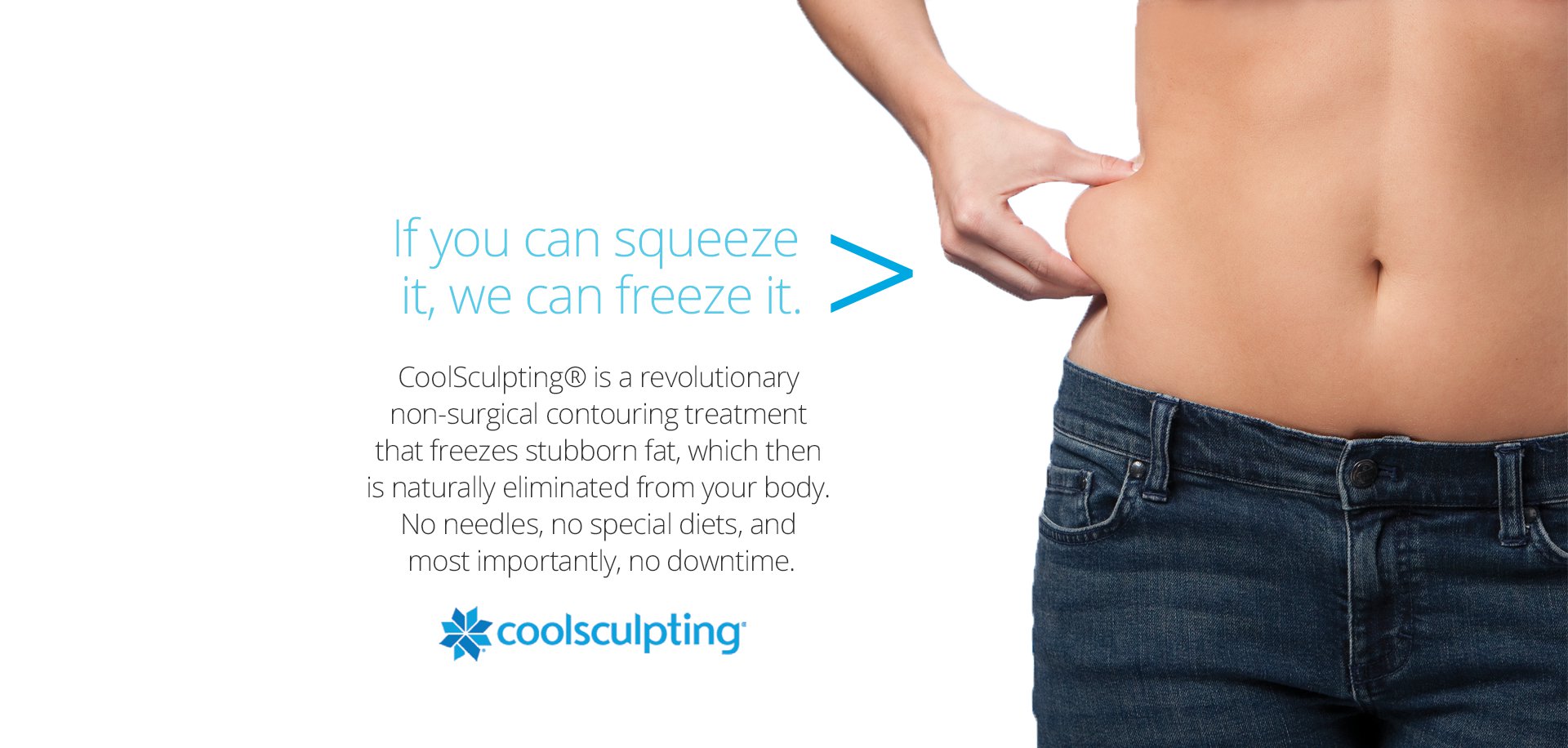 CoolSculpting image of a woman squeezing her side